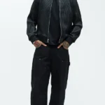 Gordon Faux Leather Black Bomber Jacket
