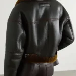 Hailey Bieber Back Black Shearling Leather Jacket