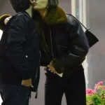 Hailey Bieber Black Shearling Leather Jacket1