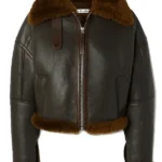 Hailey Bieber Front Black Shearling Leather Jacket