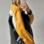 Hailey Bieber Side Oversized Racing Leather Jacket