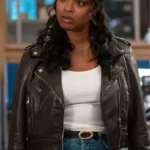High Potential Javicia Leslie Brown Leather Biker Jacket