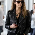 Jessica Alba Black Studded Leather Jacket