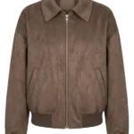 Jessica Cropped Faux Suede Bomber Jacket - Olive