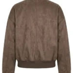 Jessica Cropped Faux Suede Bomber Jacket - Olive Back
