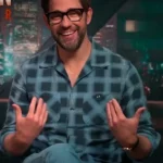 John Krasinski Press Junket Blue Plaid Shirt