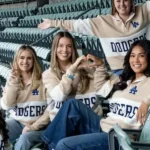 Los Angeles Dodgers WAG UCLA Health Womens Night Quarter Zip Beige Sweatshirt