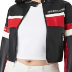 Ladies Black and White Cropped Leather Jacket
