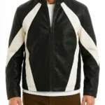 Maze Paneled Faux Leather Black Track Jacket