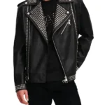 Men Black Leather Biker Studded Jacket