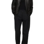 Men Black Leather Bomber Jacket