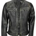 Men Black Vintage Distressed Leather Jacket