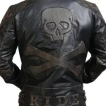Men’s Asymmetrical Bones and Skull Leather Jacket Back