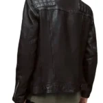 Men’s Asymmetrical Quilted Black Leather Jacket Back