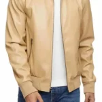 Men’s Beige Leather Bomber Jacket