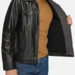 Mens Black Hooded Leather Jacket