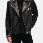 Men’s Black Leather Biker Studded Jacket