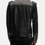 Men’s Black Leather Biker Studded Jacket Back