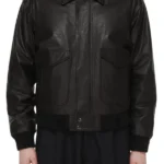 Mens Black Leather Bomber Jacket