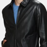 Mens Black Leather Classic Collar Jacket