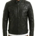 Mens Black Quilted Cafe Racer Jacket