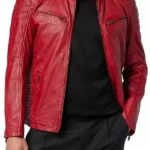 Men’s Cafe Red Racer Padded Leather Jacket