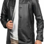 Men’s Classic Black Leather Car Coat