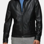 Mens Classic Collar Black Leather Jacket