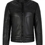 Men’s Collar Leather Black Puffer Jacket