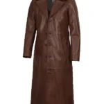 Men's Dark Brown Leather Long Duster Coat