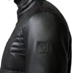 Men’s Mandarin Collar Leather Black Jacket