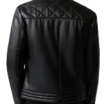 Men’s Mandarin Collar Leather Black Puffer Jacket