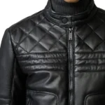 Men’s Mandarin Collar Leather Puffer Jacket