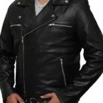 Men’s Negan Black Belted Asymmetrical Moto Leather Jacket