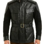 Mens Nick Belted Black Leather Jacket
