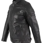 Mens Padded Black Cafe Leather Jacket