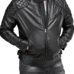 Mens Padded Black Cafe Racer Leather Jacket