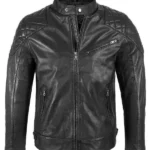 Men’s Quilted Black Cafe Racer Leather Jacket