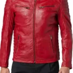 Men’s Red Cafe Racer Padded Leather Jacket