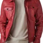 Men’s Red Genuine Leather Trucker Jacket