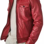 Men’s Red Genuine Trucker LeatherJacket