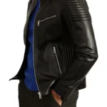 Mens Signature Black Leather Cafe Racer Jacket