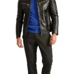 Mens Signature Black Leather Cafe Racer Motorcycle Jacket