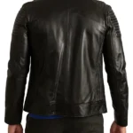 Mens Signature Black Leather Cafe Racer Motorcycle Jacket Back