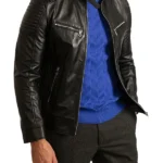 Mens Signature Cafe Racer Black Leather Jacket