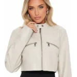 Mina Cropped Faux Leather Moto Jacket