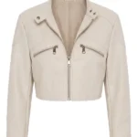 Mina Cropped Faux Leather Moto Jacket - Light Grey