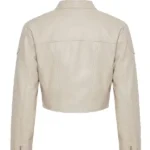 Mina Cropped Faux Leather Moto Jacket - Light Grey Back