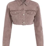 My Better Half Raw Hem Cropped Denim Jacket Brown