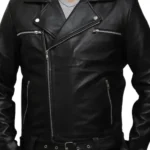 Negan Black Belted Asymmetrical Moto Leather Jacket